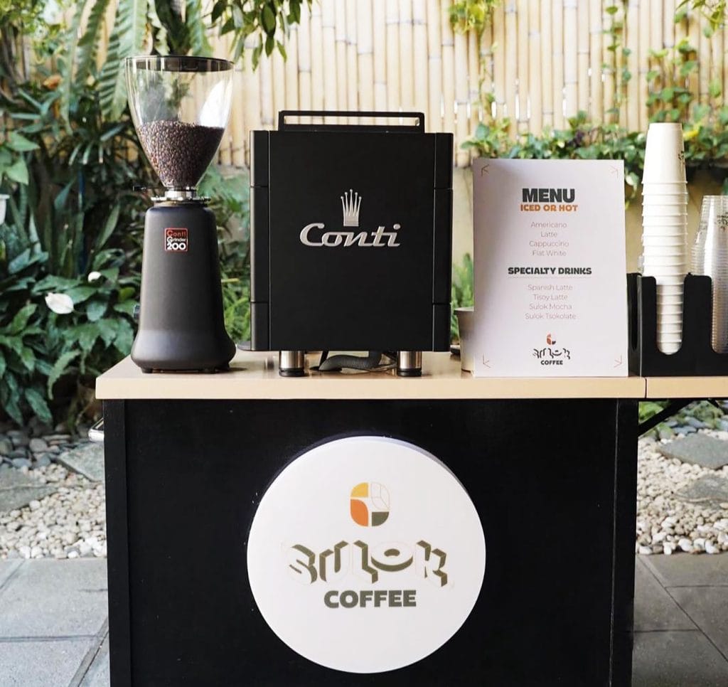 Sulok Coffee cart with Conti espresso machine and menu board